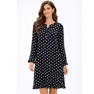 J. CREW | Black and White Star Print Long Sleeve Ruffle Trim Dress Sz. 10